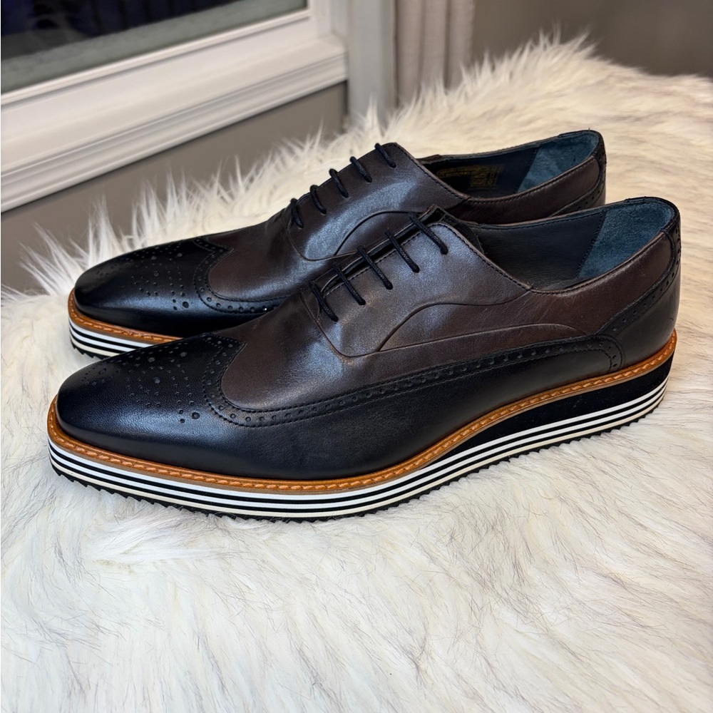 Deckard handmade quality full leather two tone  contemporary shoes- wingtips